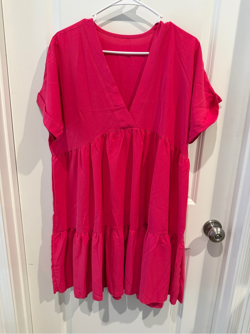 SHEIN Pink V-Neck Tiered Babydoll Dress Size Large